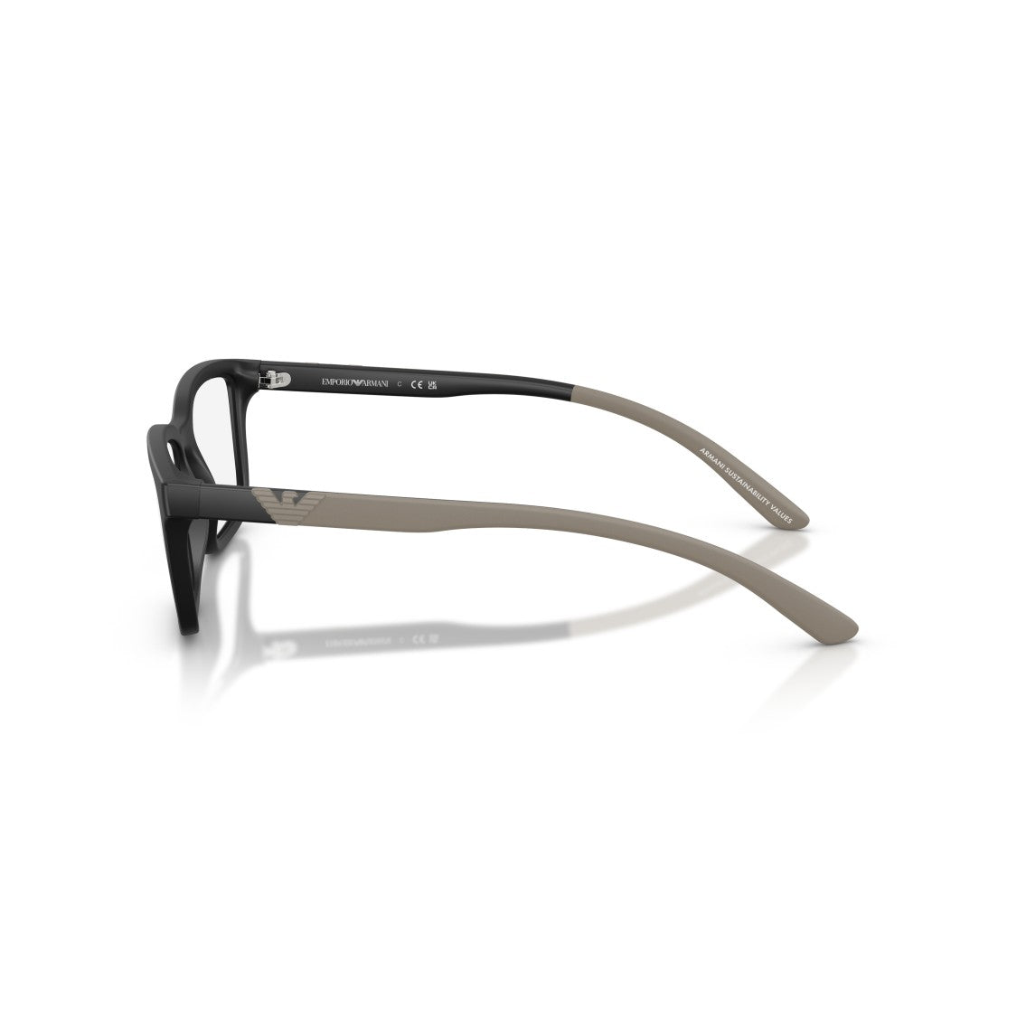 Emporio Armani 0Ea3259 Matte Black Rectangular Eyeglass Frames With Taupe Temples