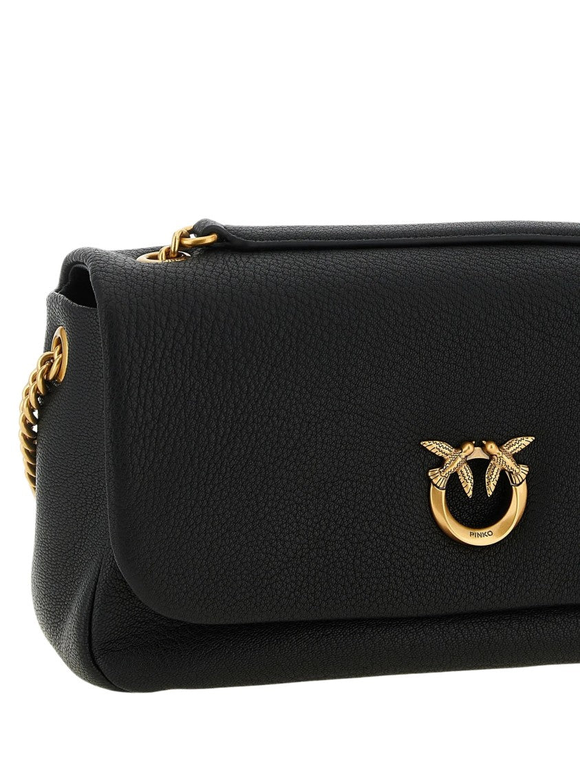 Pinko Rectangular Pebbled Leather Shoulder Bag With Gold-Tone Chain