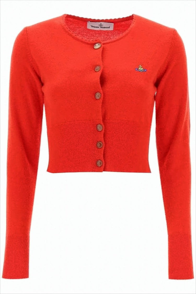 Vivienne Westwood Cropped Knit Cardigan With Wooden Buttons And Emblem