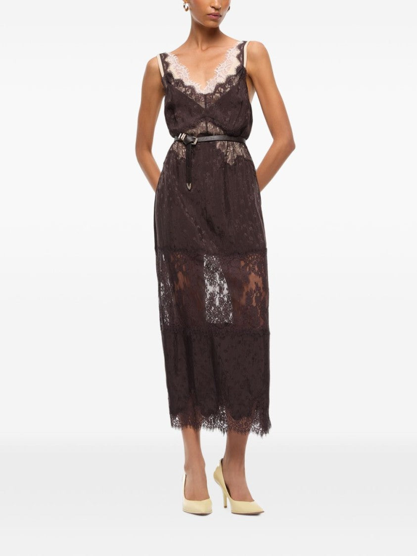 Pinko Black Lace Midi Sheer Panels Dress
