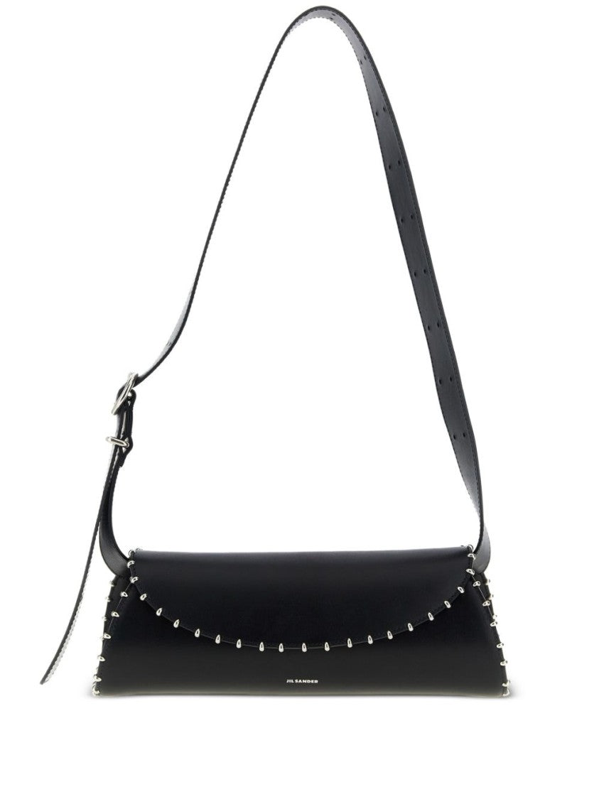 Jil Sander Structured Elongated Nero Handbag With Metallic Studs
