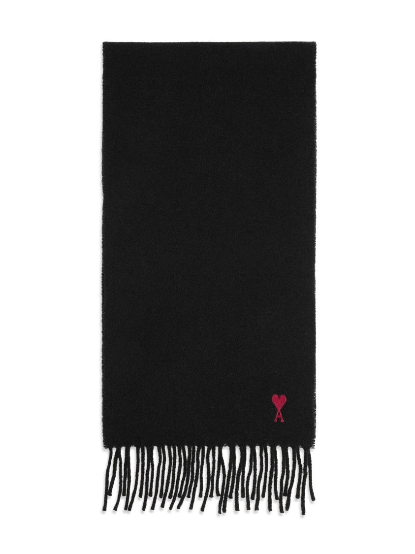 Ami Paris Quota Red Ami De Coeur Wool Scarf