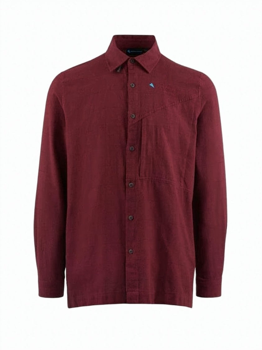 Klattermusen Burgundy Long-Sleeve Shirt With Classic Collar And Textured Finish