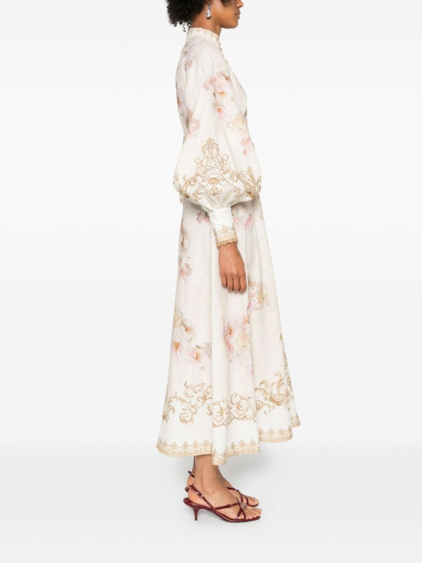 Zimmermann Baroque-Inspired Midi Dress With Voluminous Sleeves