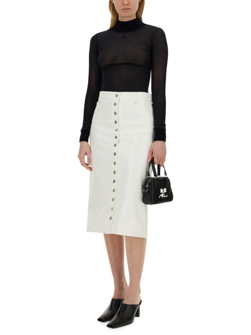 Courrèges Midi Skirt With Front Button Detailing And Back Slit