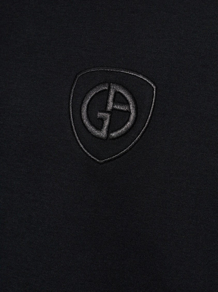 Giorgio Armani Black Relaxed Fit Embroidered Logo T-Shirt