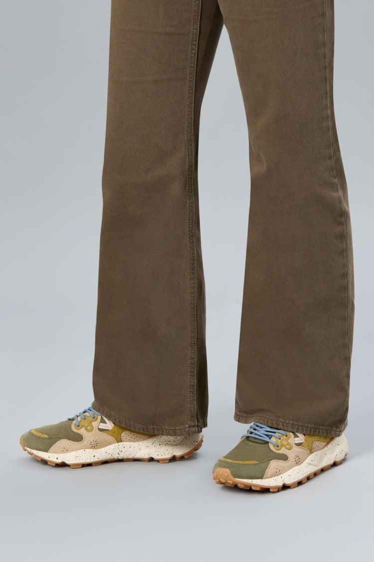 Flower Mountain Multi-Layered Olive Green Sneakers With Suede Overlays