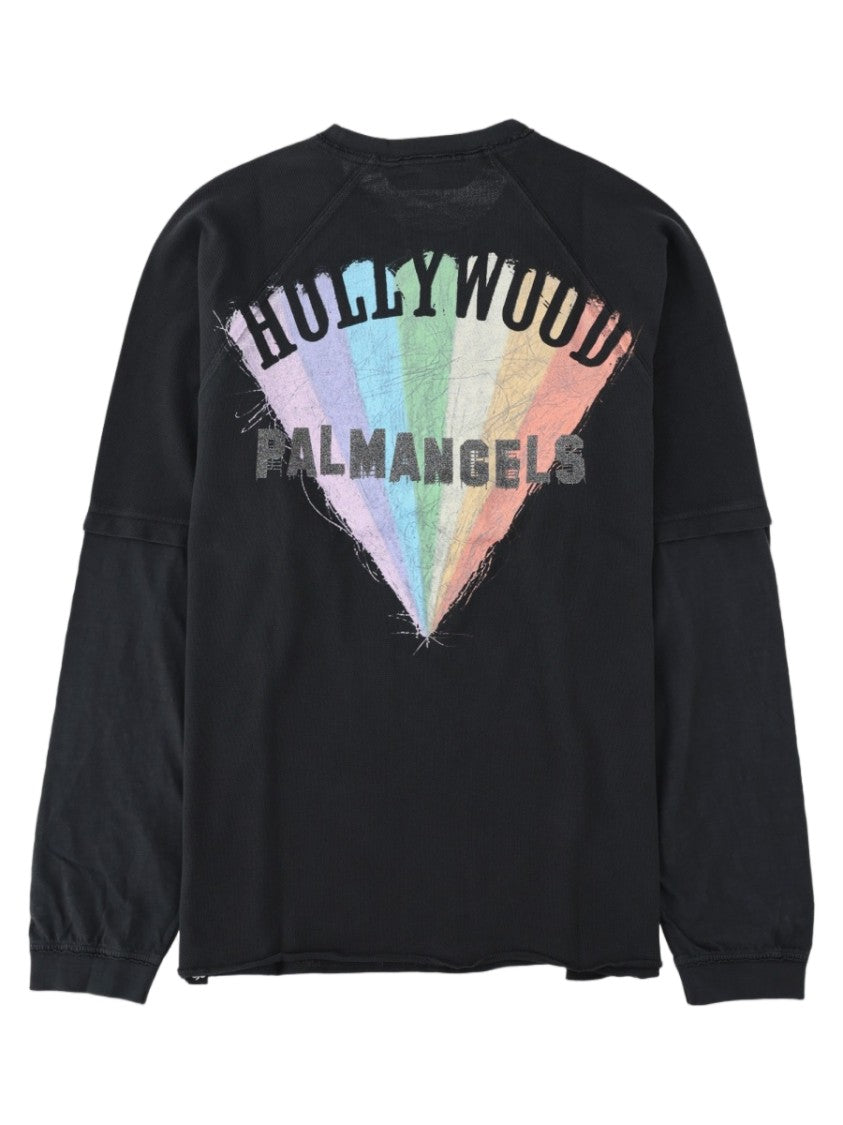 Palm Angels Charcoal Distressed Graphic Rainbow Long-Sleeve T-Shirt