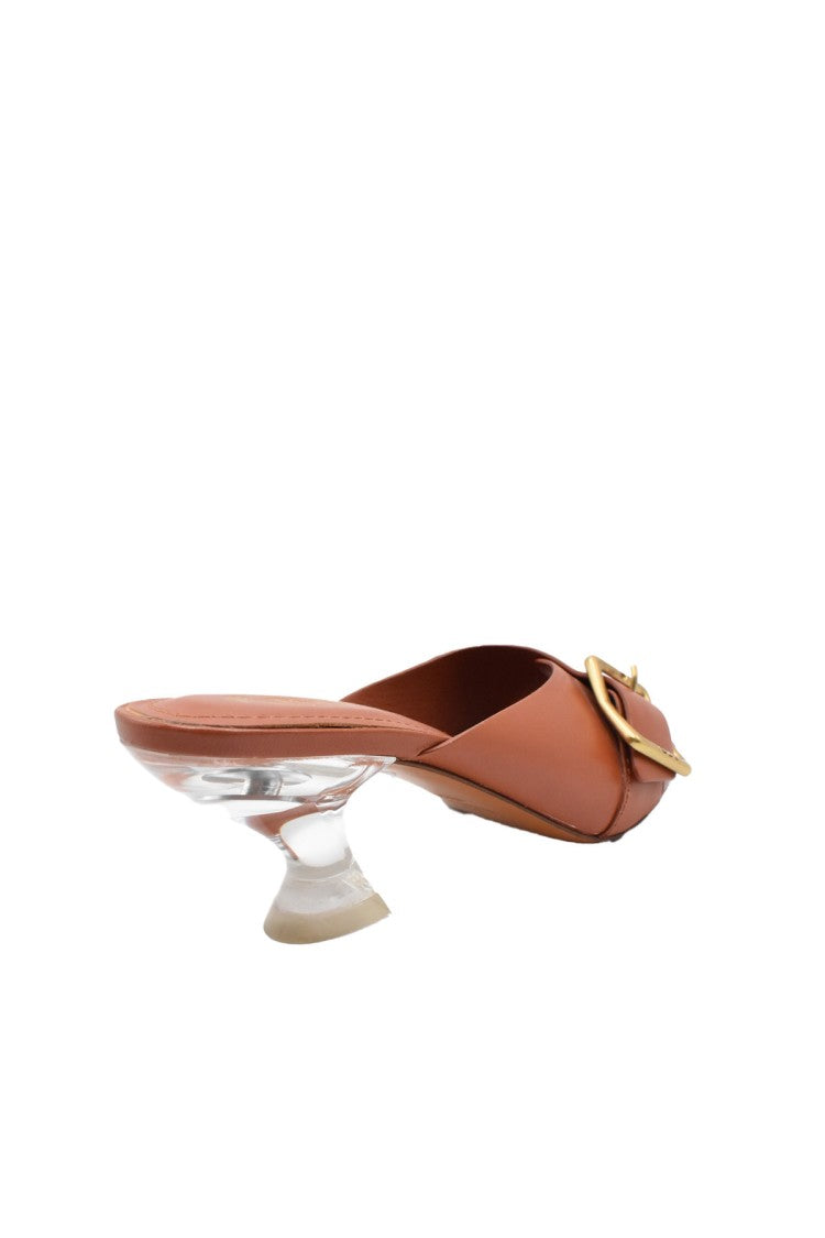 Tod's Brown Buckle Clear Block Heel Leather Sandals