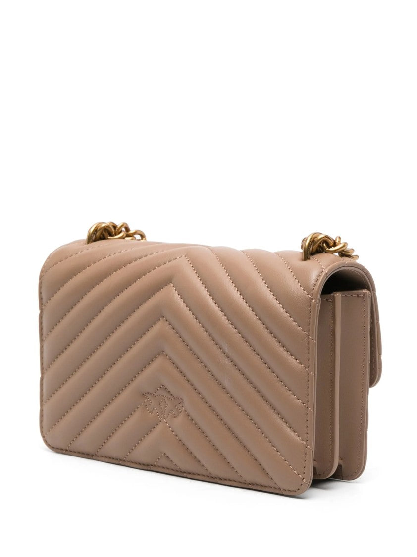 Pinko Chevron Quilted Handbag With Gold Emblem And Versatile Chain Strap