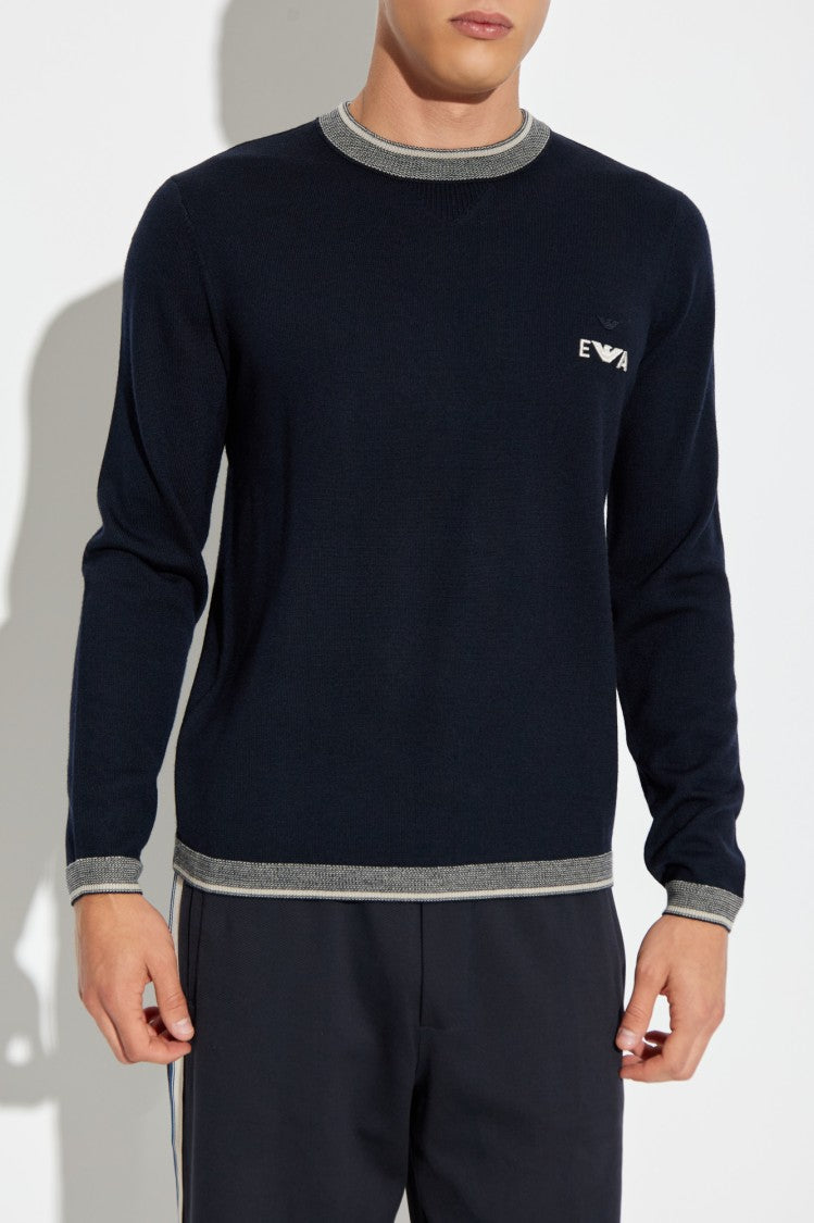 Emporio Armani Navy Blue Virgin Wool Sweater