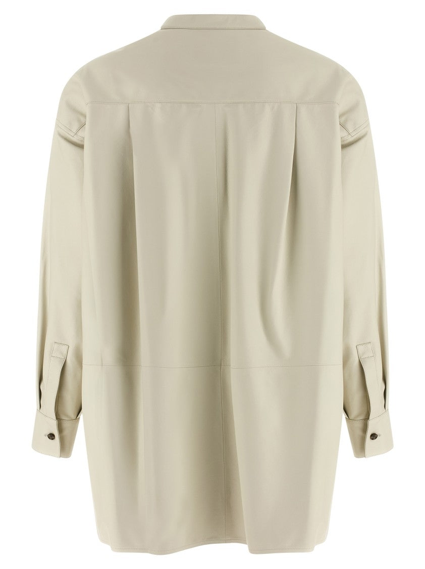 Yves Salomon Lightweight Leather Shirt With Mandarin Collar