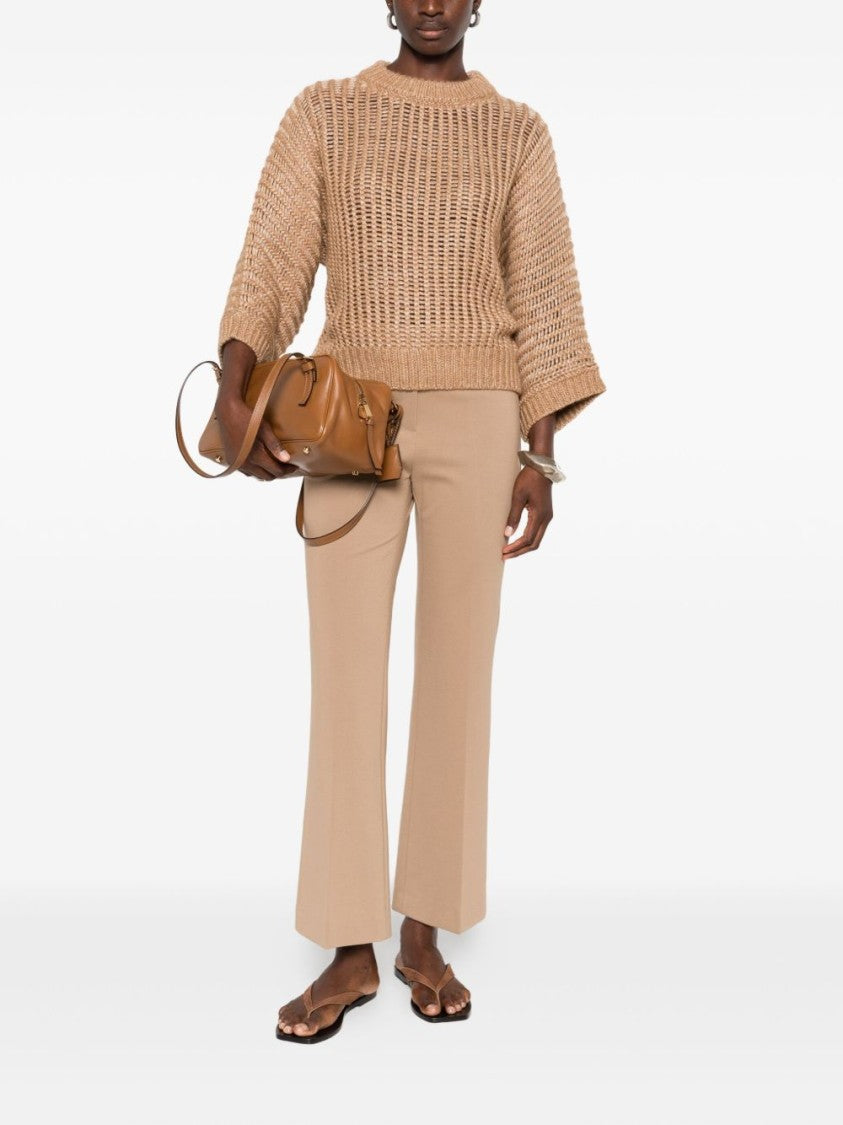 Peserico Boxy Beige Knit Sweater With Open-Weave Design