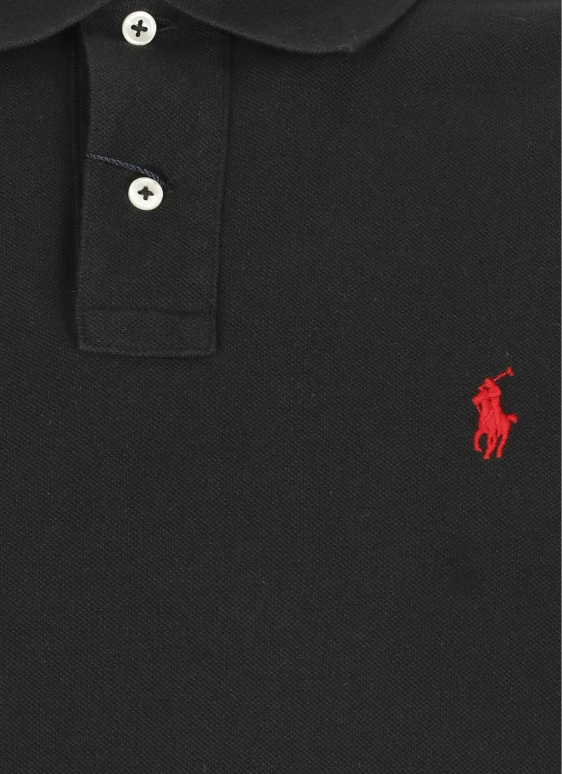 Polo Ralph Lauren Black Pony Embroidered Buttoned Long-Sleeve Polo Shirt