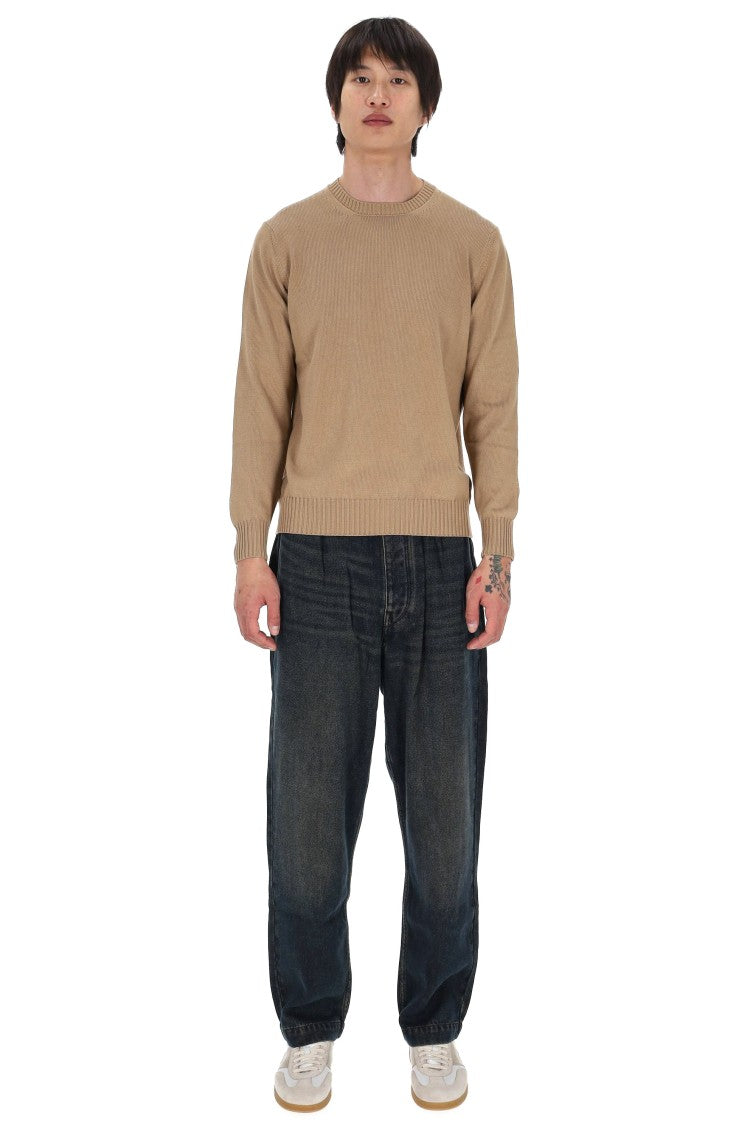 Drumohr Camel Gauge 8 Cotton Crewneck Sweater