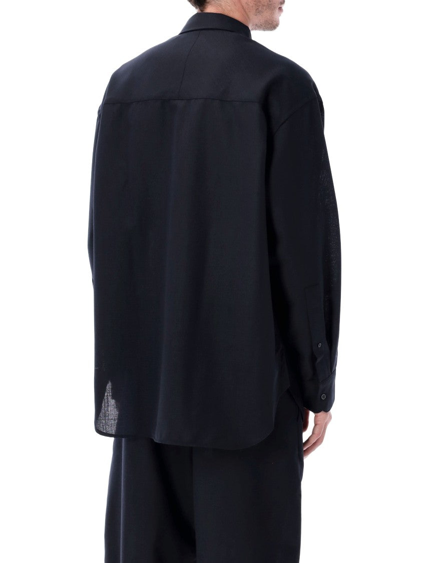 Studio Nicholson Oversized Wool Navy Blue Shirt