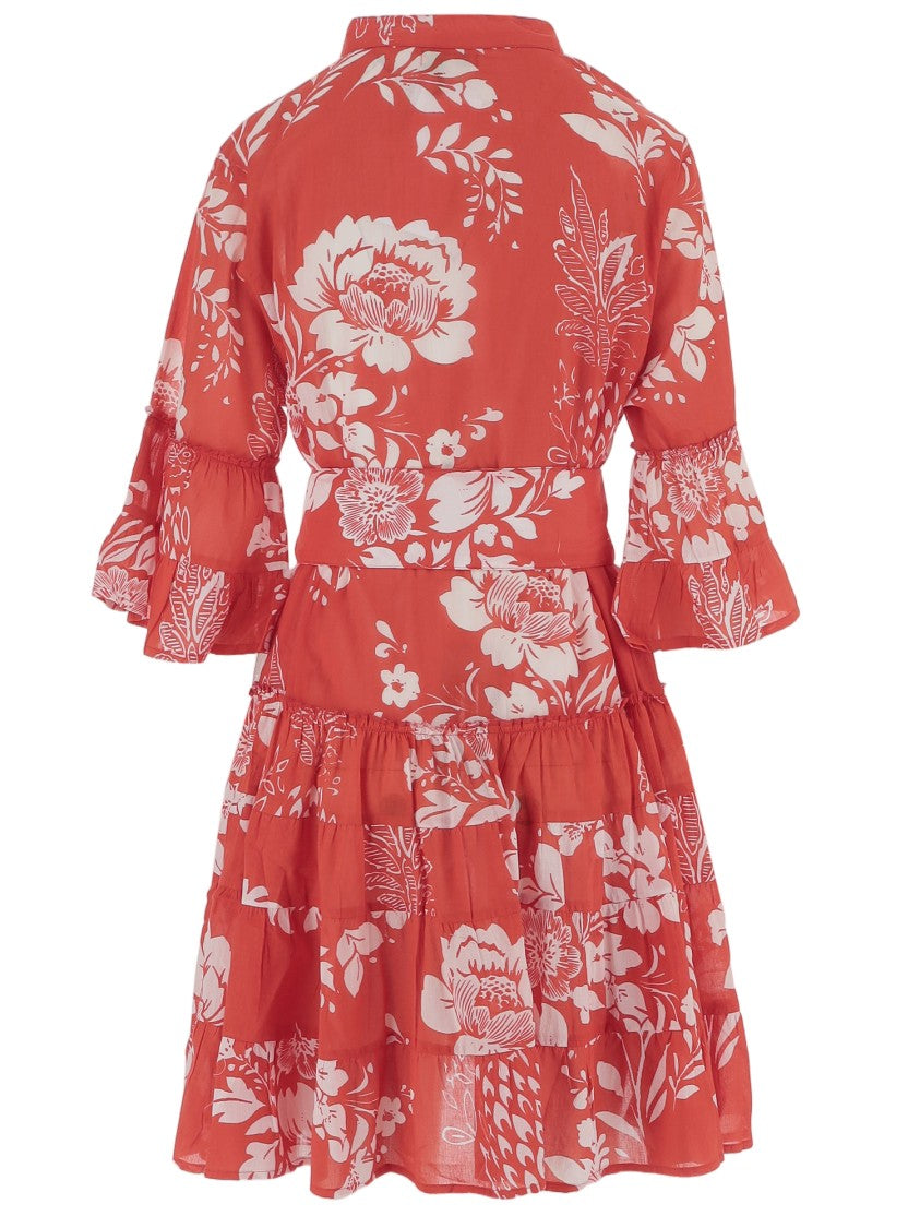 Pep's Cannes All-Over Floral Print Cotton Dress With Mandarin Collar