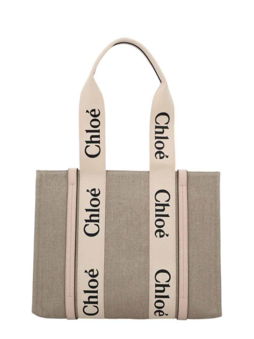 Chloé Rectangular Linen Tote Bag With Bold Handle Design