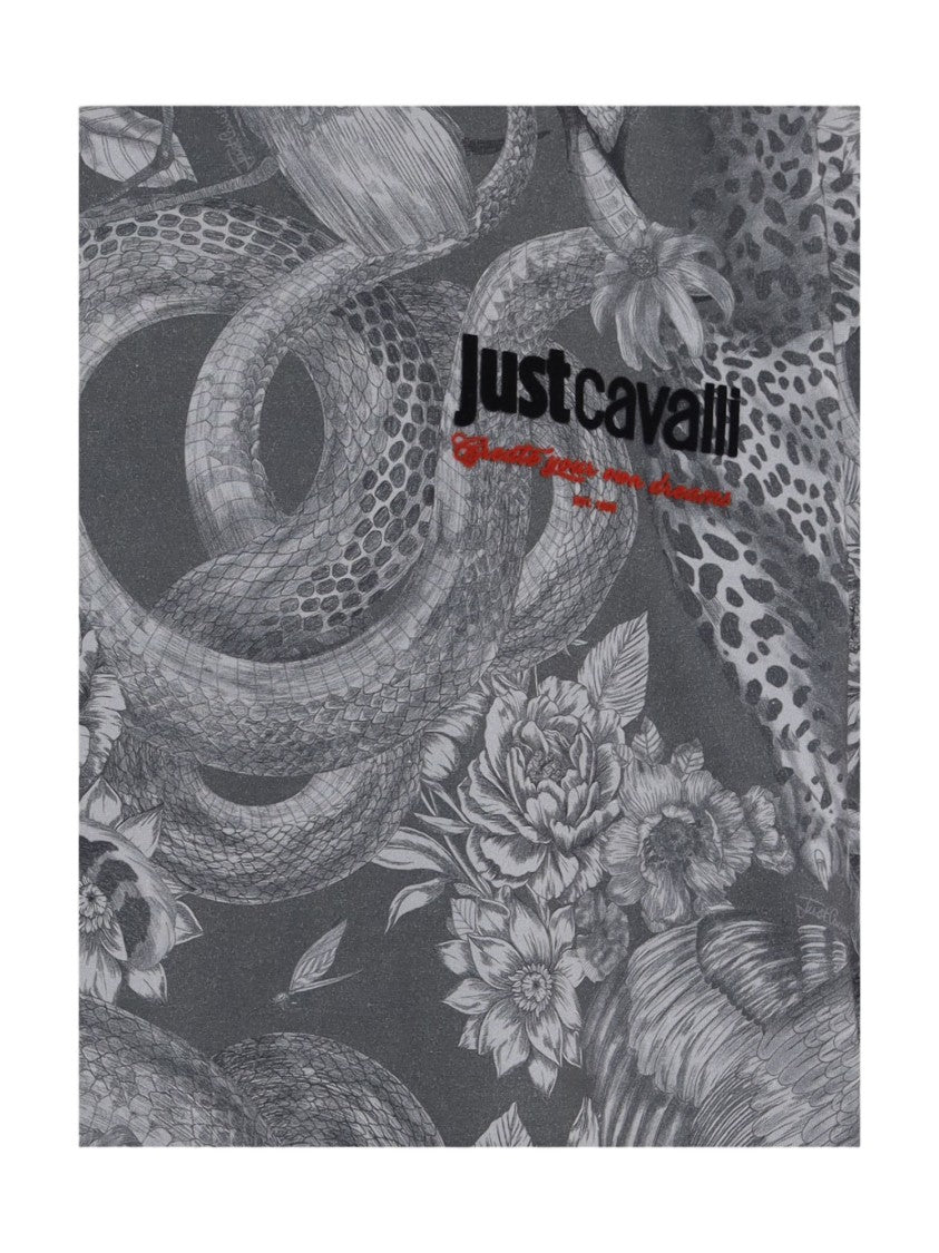 Just Cavalli Cotton T-Shirt With Intricate All-Over Print And Logo Detail