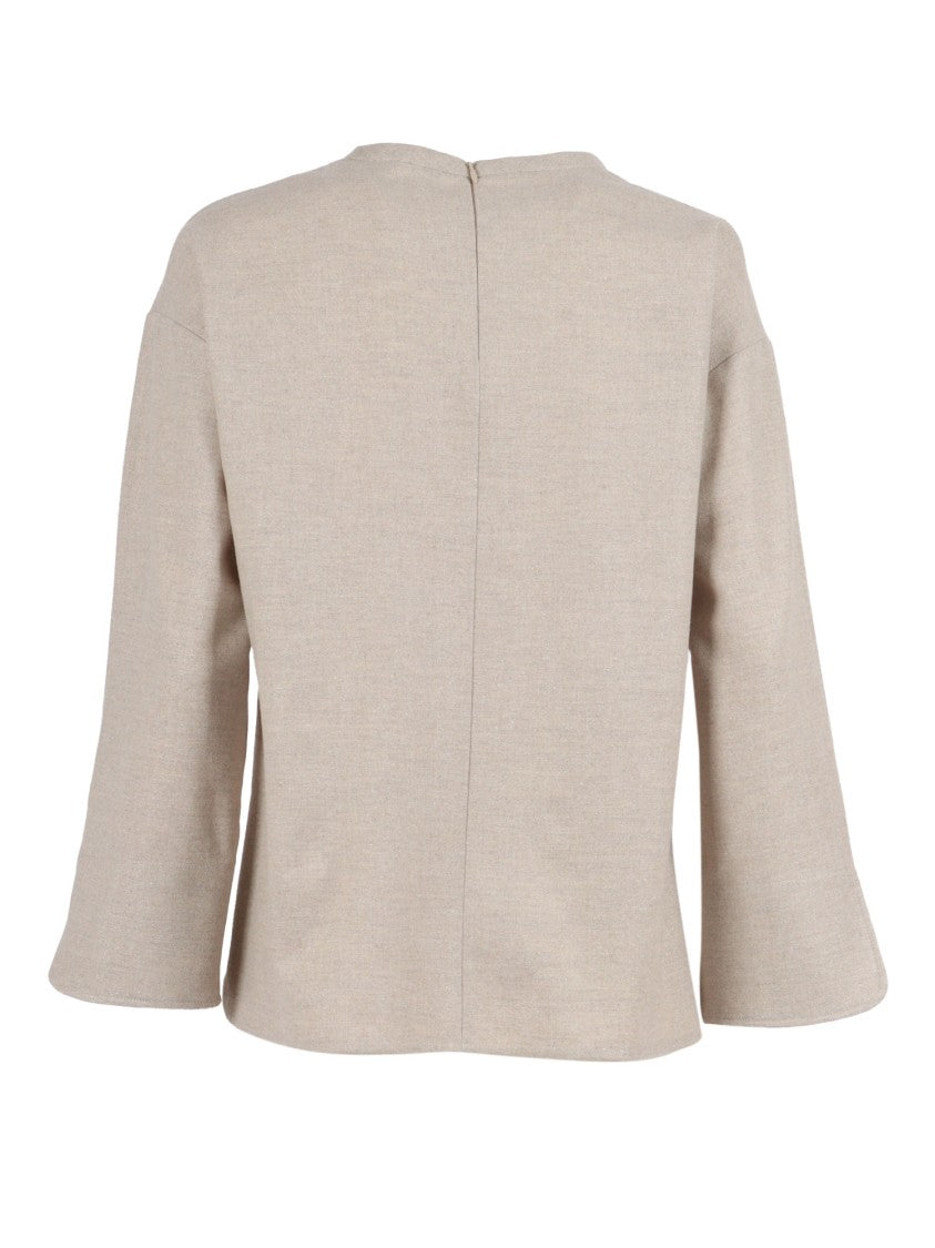 Antonelli Boxy Cropped Top With Three-Quarter Flared Sleeves And Central Seam Detail