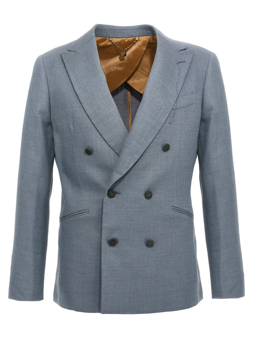 Maurizio Miri Double-Breasted Silk Blend Blazer With Button Closure