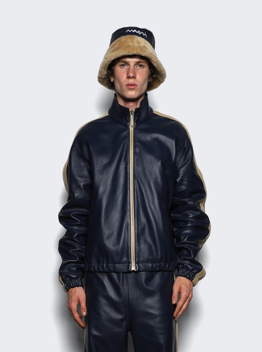 Marni Leather Bomber Jacket Navy