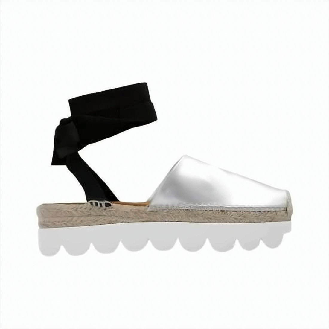 Marni Shiny Metallic Platform Sandals With Ankle Tie And Jute Midsole