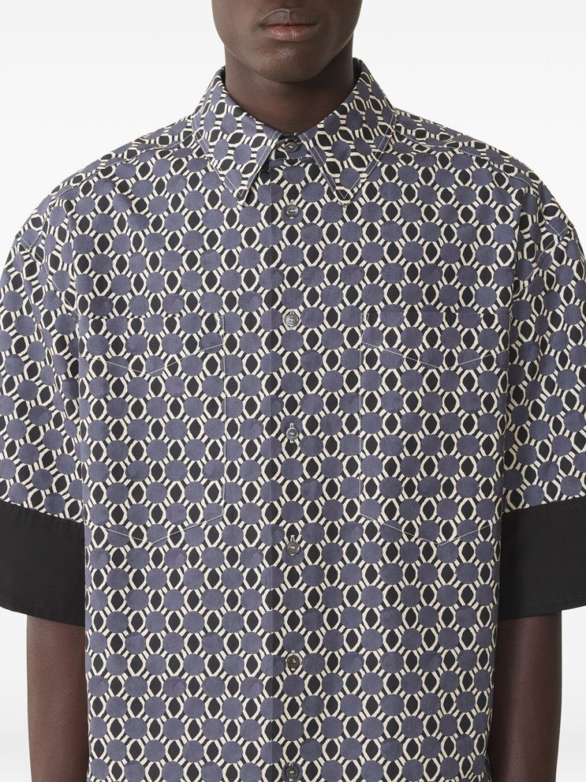 Lanvin Blue Geometric Print Short Sleeve Shirt
