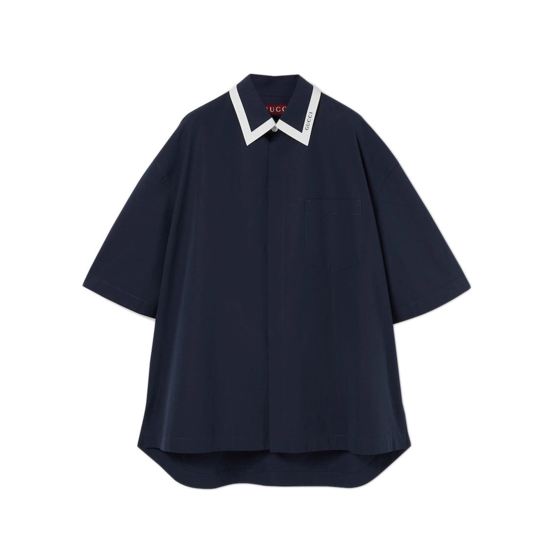 Gucci Short-Sleeve Classic Fit Blue Cotton Shirt