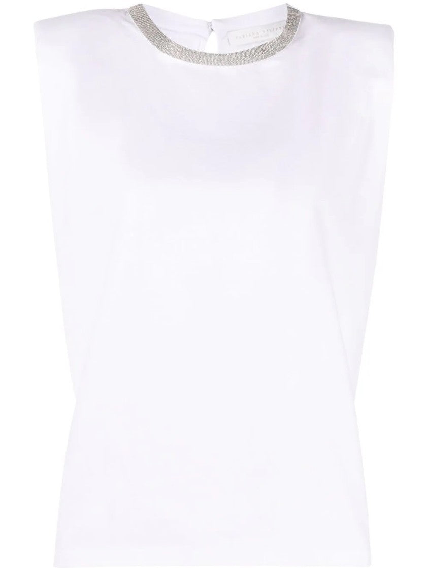 Fabiana Filippi Sleeveless White Top With Metallic Trim And Broad Shoulders