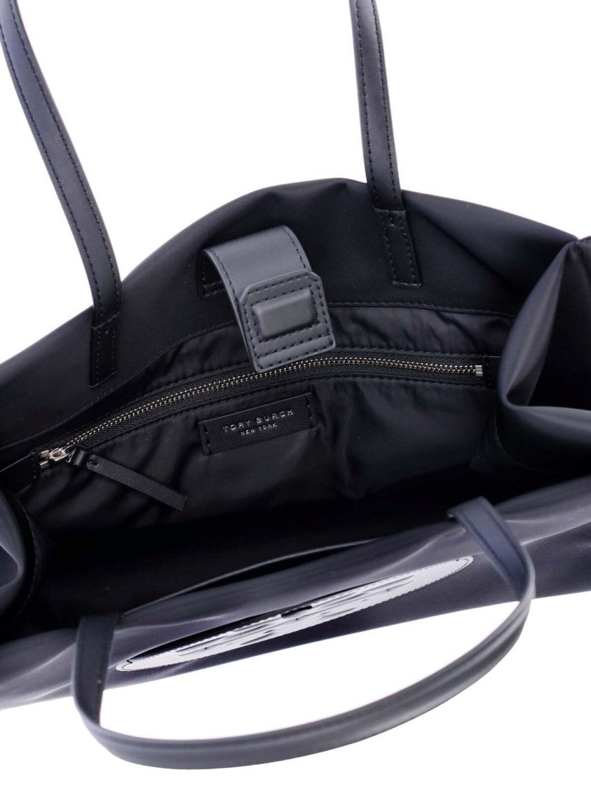Tory Burch Black Ella Leather Patch Fabric Tote