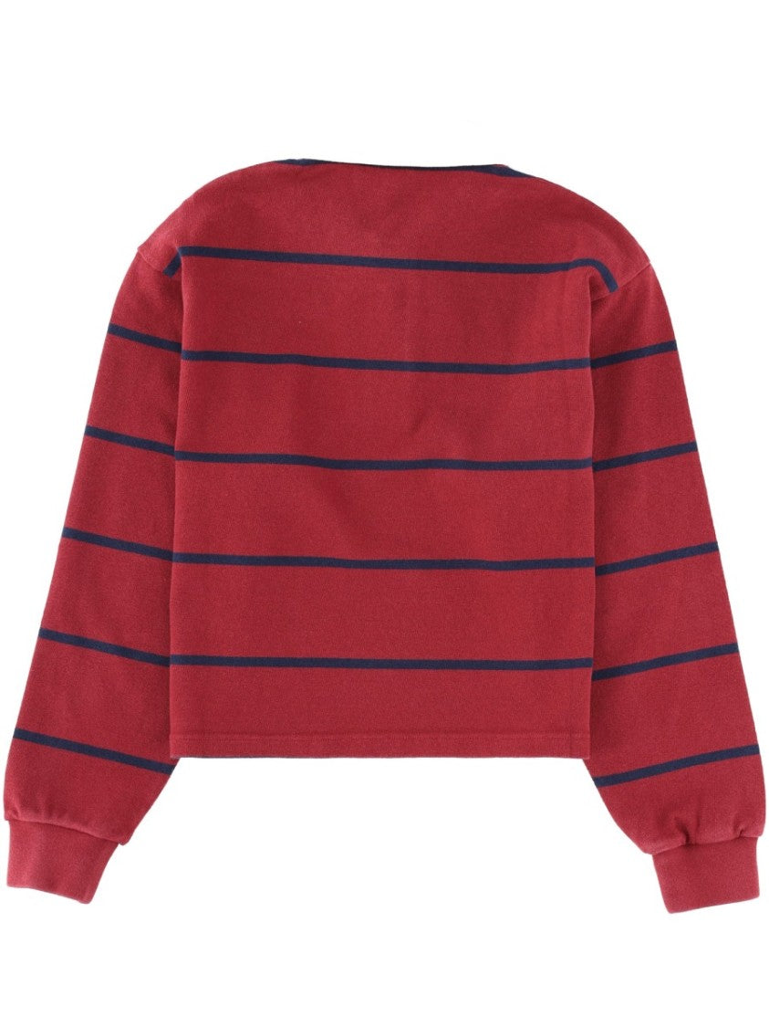Sporty And Rich Red Cotton Striped Cropped Polo Shirt