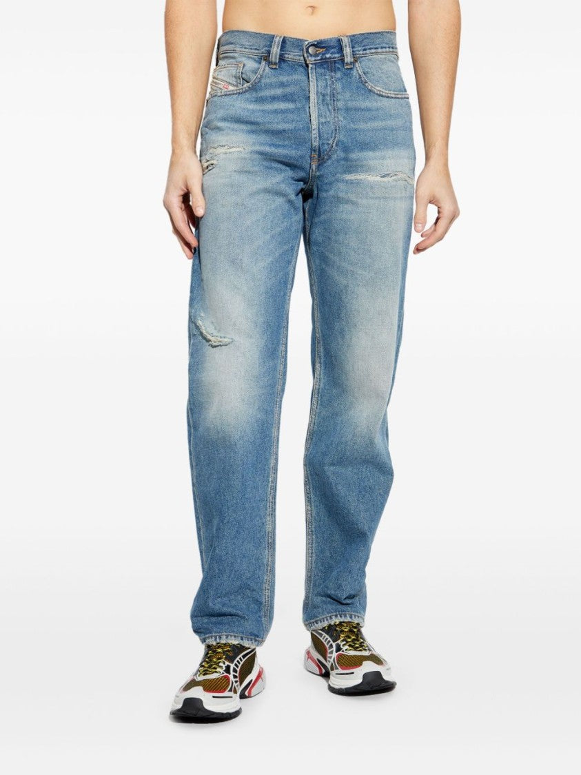 Diesel Cerulean Blue Ripped Jeans With Classic Five-Pocket Design