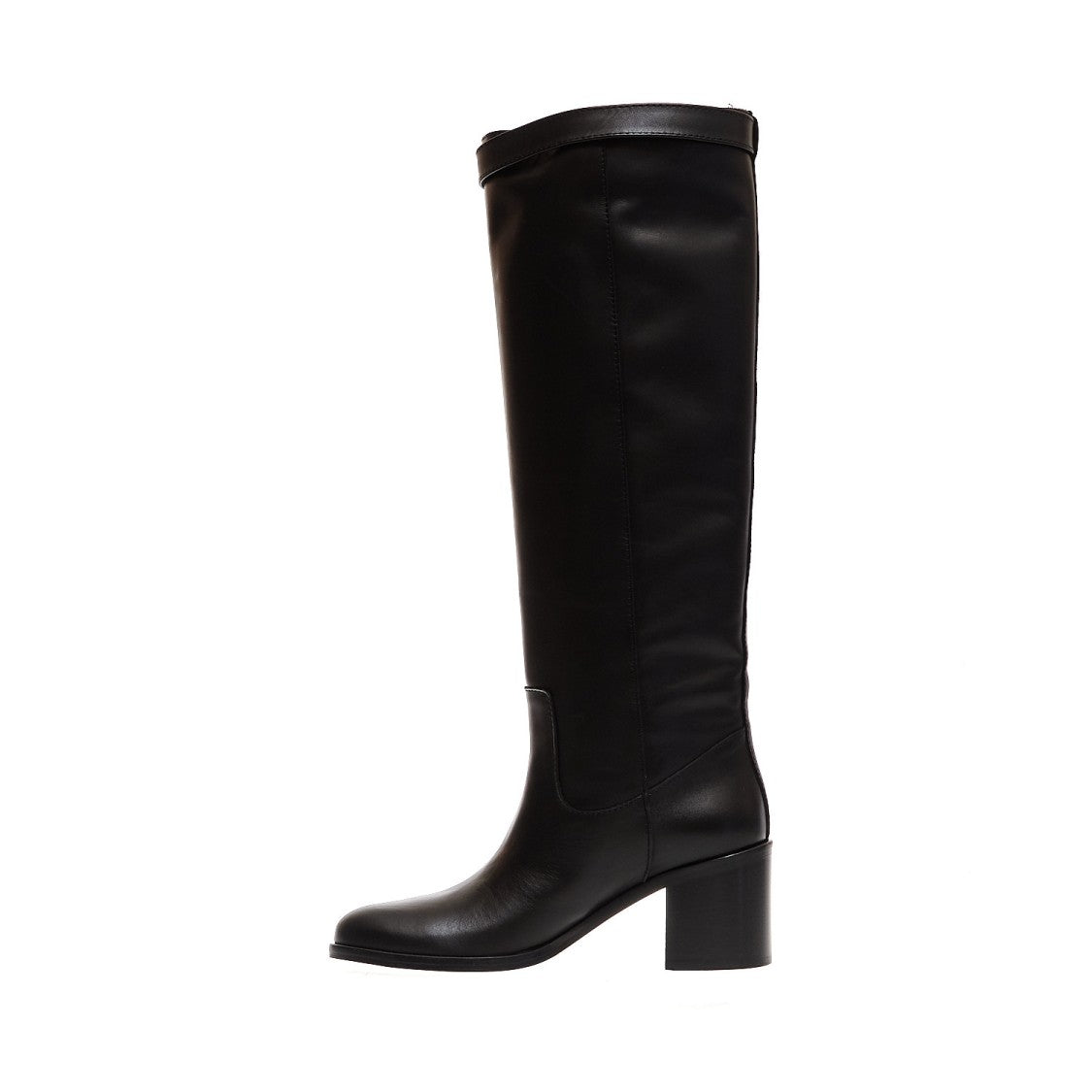 Via Roma 15 Black Leather Boot Buckle Heel