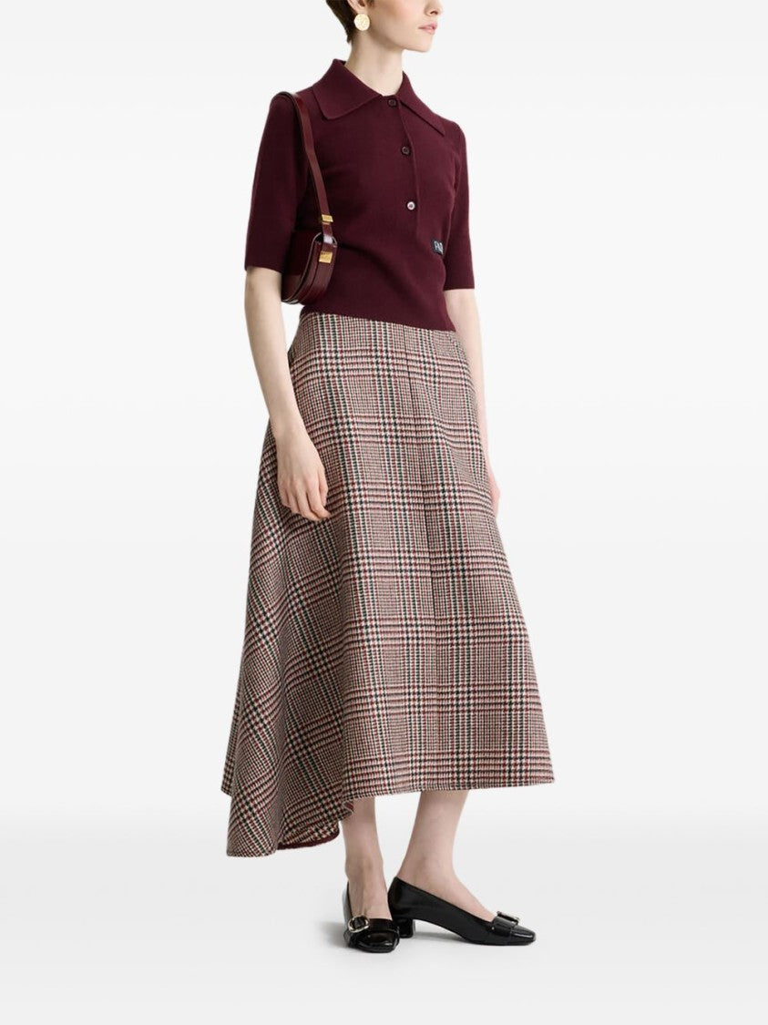 Patou Asymmetrical Hem Midi Skirt In Multicolor Plaid