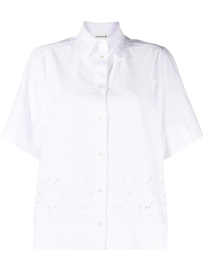 P.A.R.O.S.H. White Short Sleeve Shirt With Embroidery