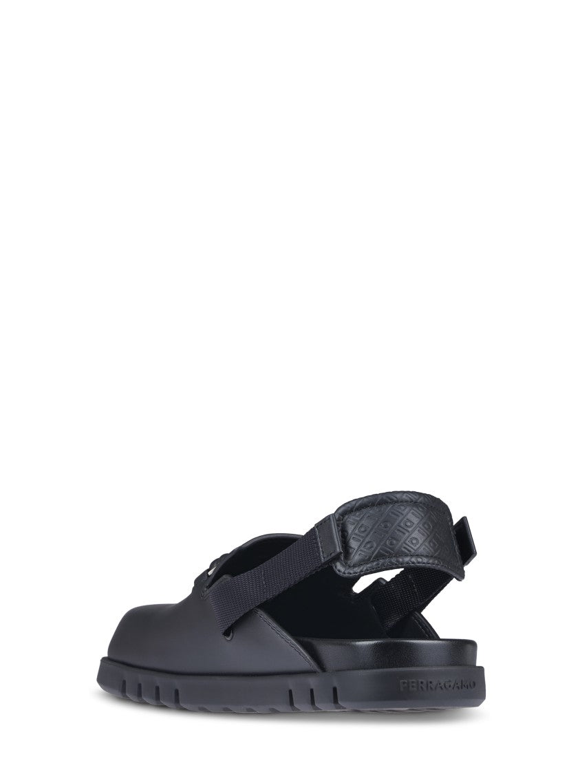 Ferragamo Black Flat Shoes With Adjustable Strap