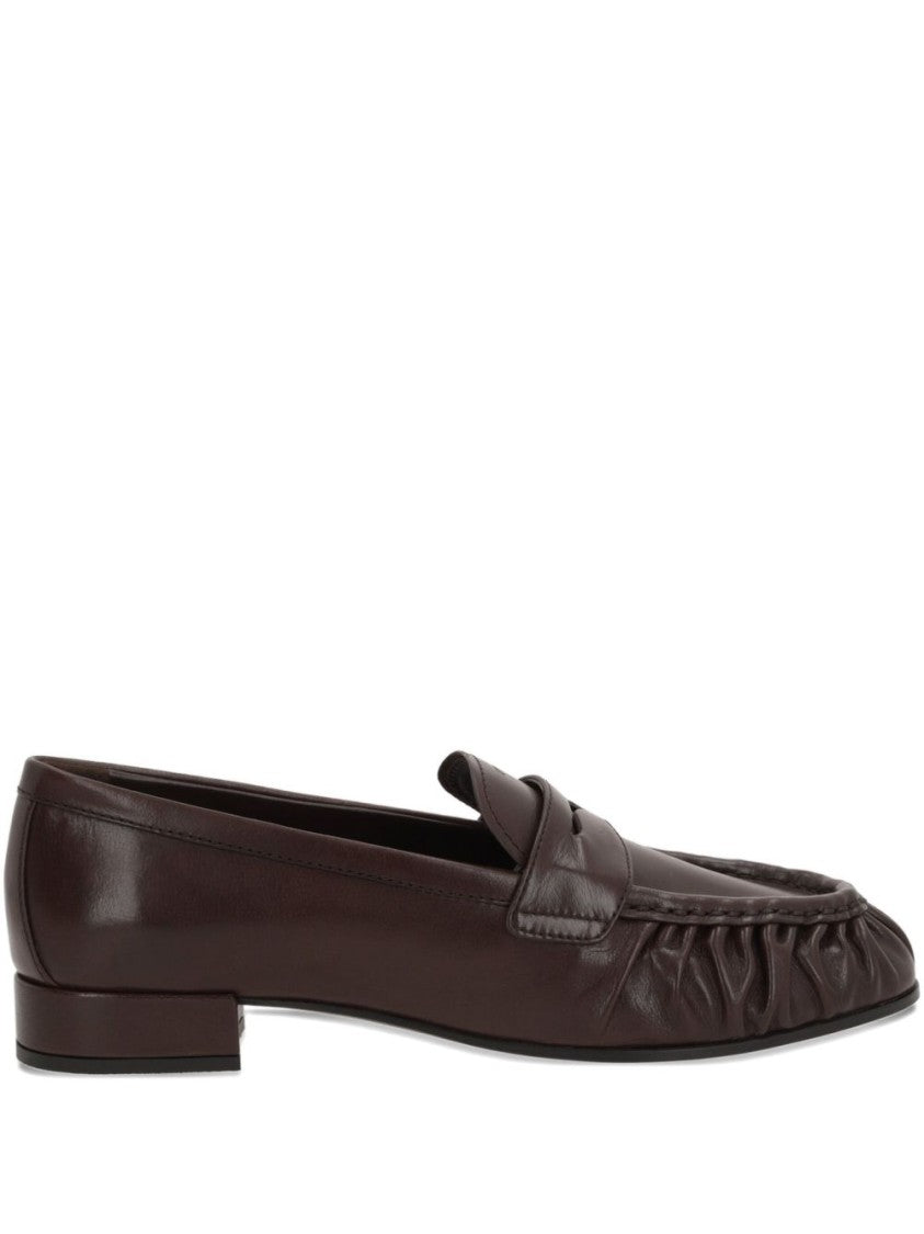 Prada Leather And Suede Loafers With Gathered Detailing