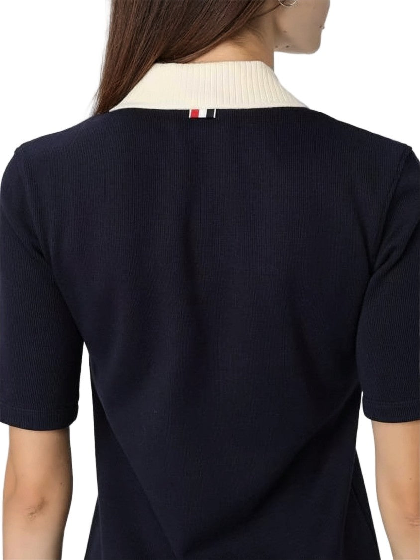 Thom Browne Ribbed Knit Midi Dress With Contrasting Collar