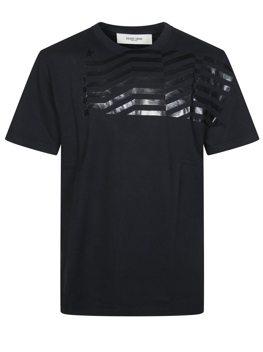Golden Goose Crew Neck Embossed Flag T-Shirt