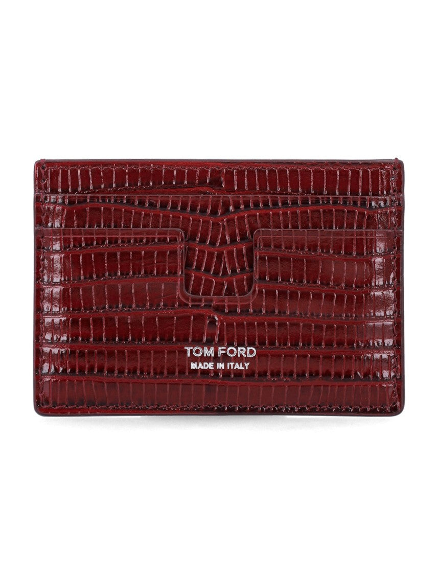 Tom Ford Crocodile-Embossed Burgundy Card Holder
