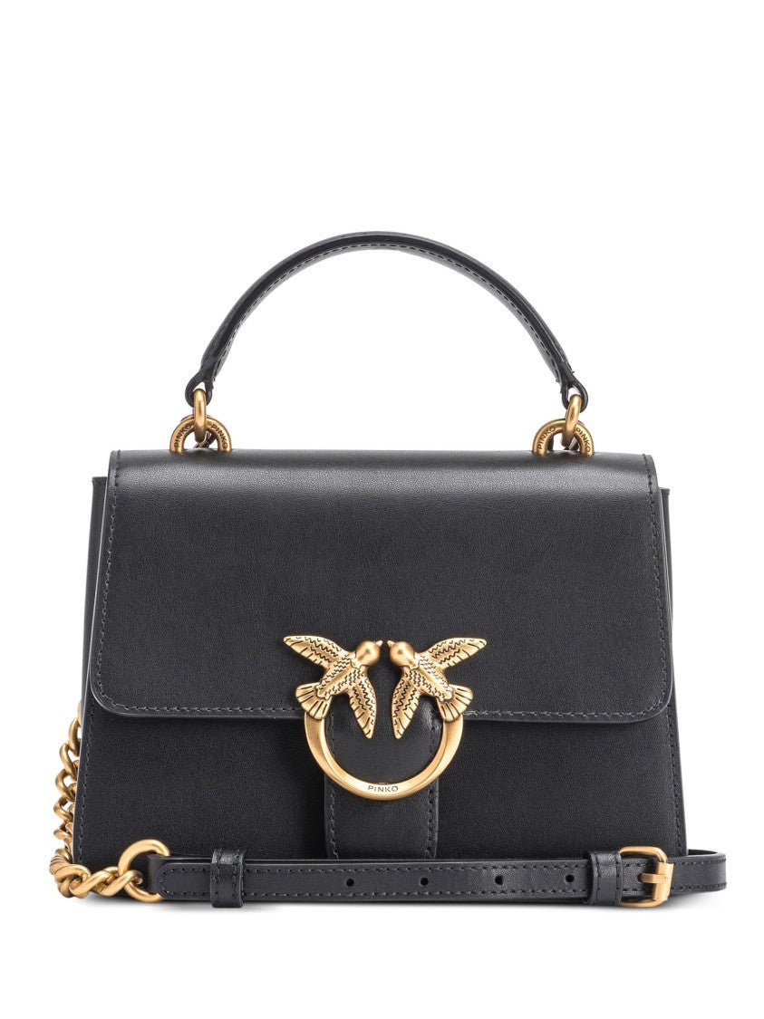 Pinko Sleek Black Cow Leather Tote Bag With Elegant Clasp