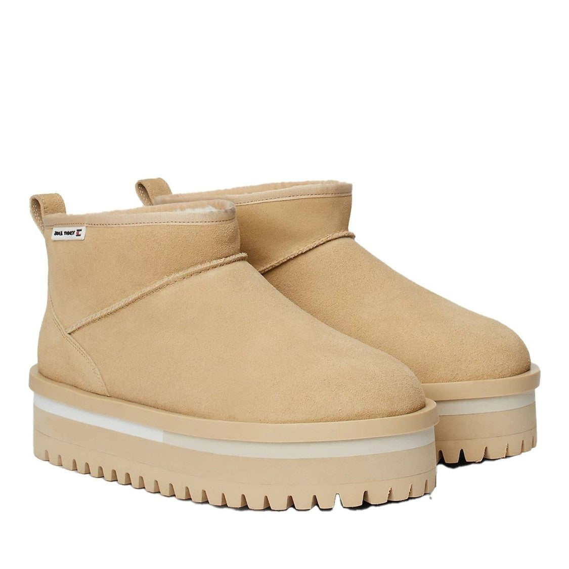 Tommy Jeans Beige Flatform Rubber Outsole Suede Boots