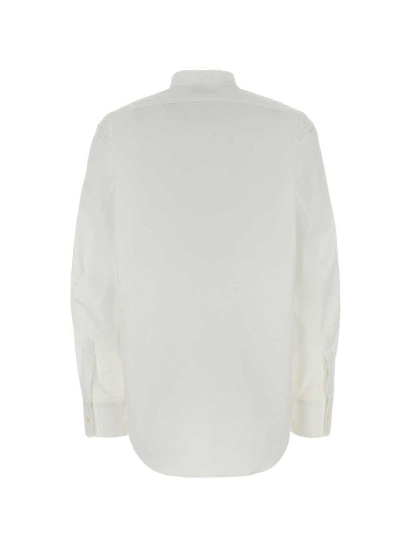 Givenchy White High Neck Front Tie Long-Sleeve Blouse