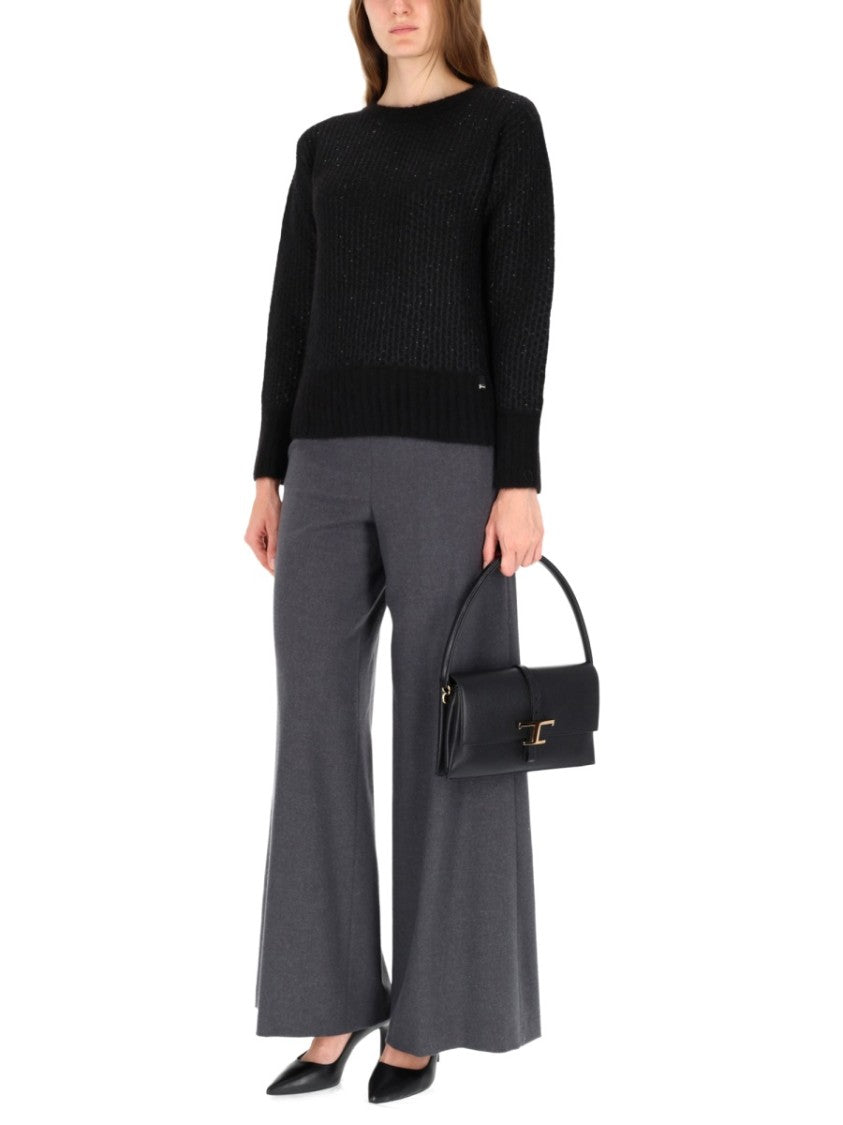 Herno Textured Knit Black Sweater With Loose Fit And Ribbed Detailing