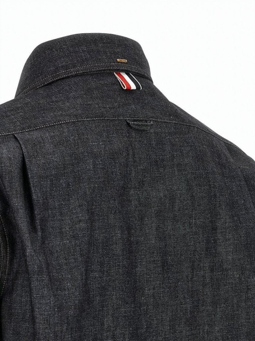 Thom Browne Denim Button-Down Shirt With Contrast Stitching