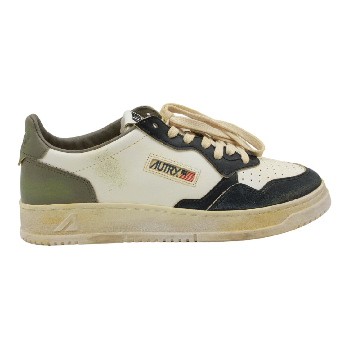 Autry Vintage-Inspired Sneakers With Contrasting Overlays And Olive Accents