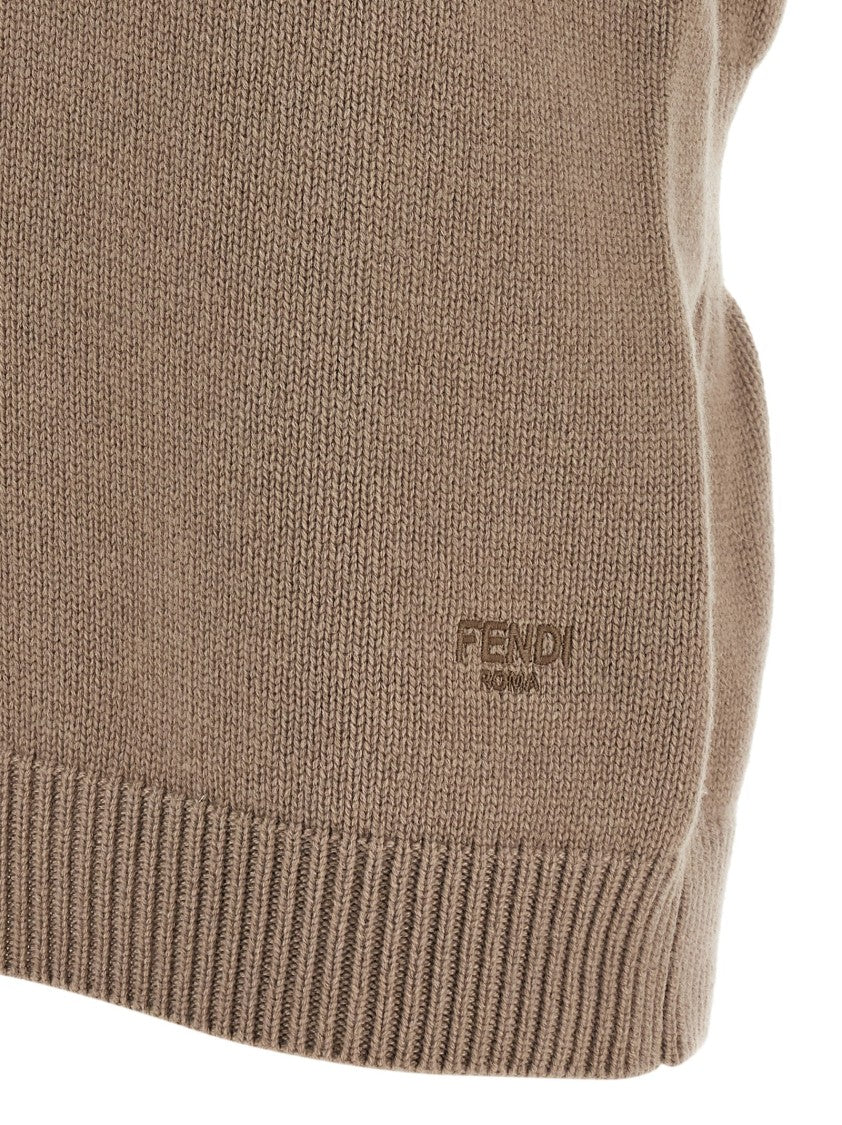 Fendi Cashmere Vest With V-Neck And Ribbed Trims