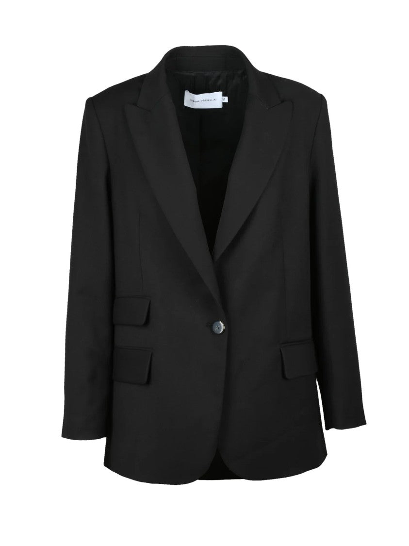 Simona Corsellini Black Polyester Viscose Elastane Women's Stretch Blazer