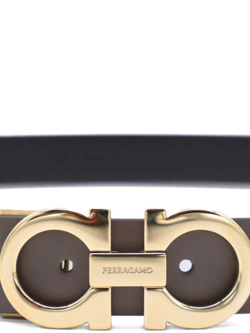 Salvatore Ferragamo Taupe Gancini Buckle Matte Leather Belt